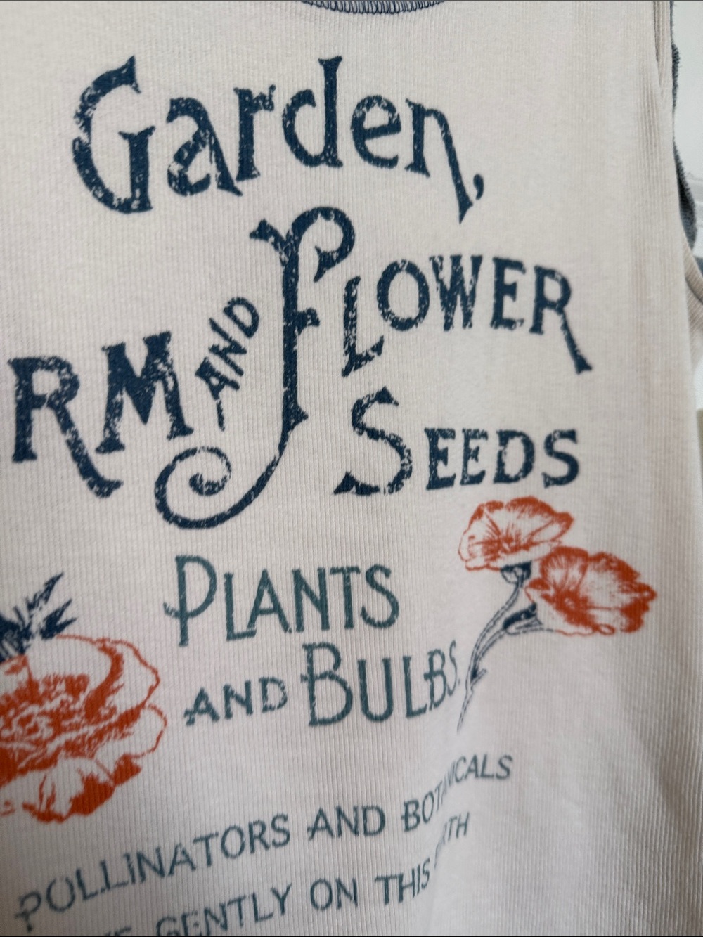 Pilcro Cream Tank Top with Blue Trim and Orange Floral Graphic - Picture 5 of 7